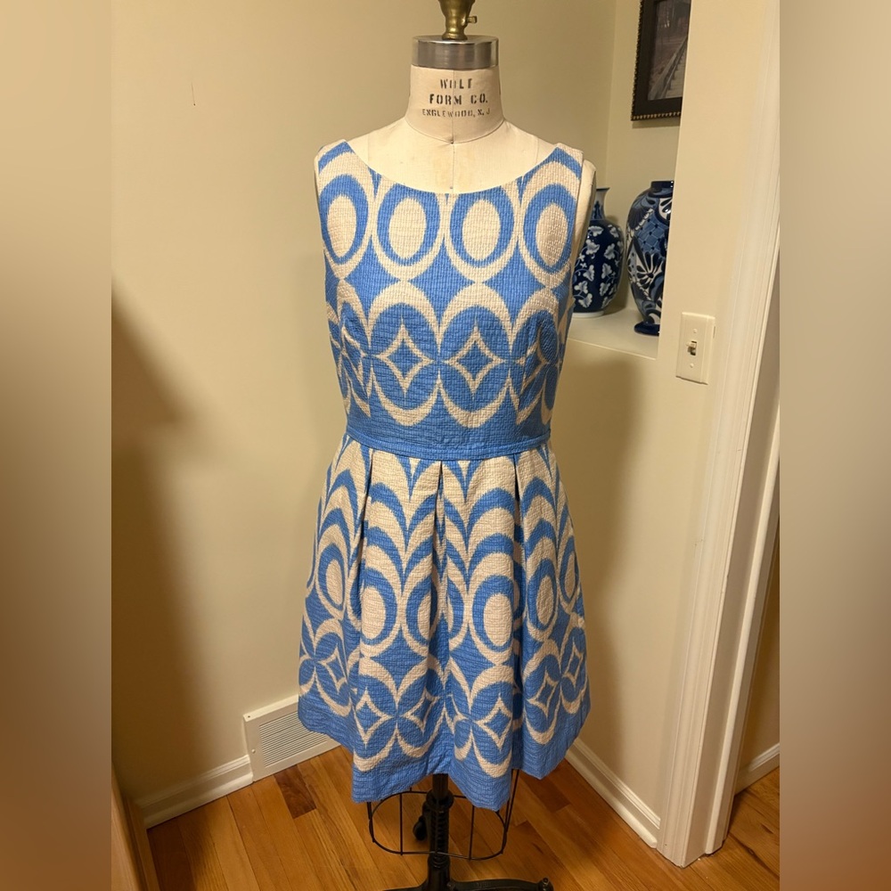 Taylor Blue and White Patterned Dress